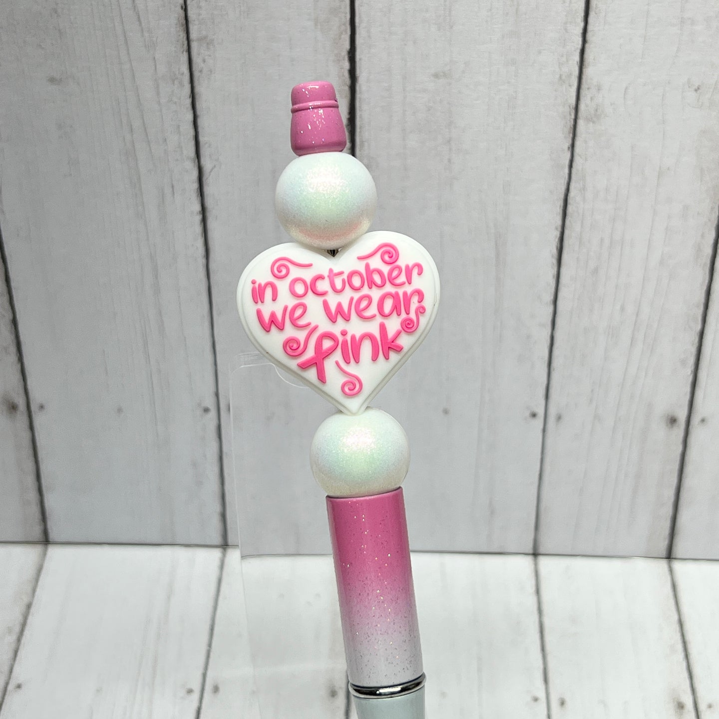 White October Wear Pink Ombre Glitter Plastic Pen